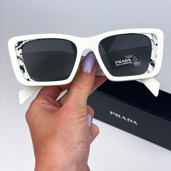 Prada PR08YS 02V5S0 Sunglasses White Havana Black Gray Cat Eye Unisex - Picture 1 of 14